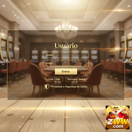 Tela de login do zww com ambiente de cassino elegante.