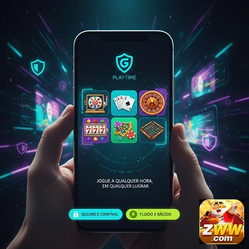 Interface do zww mostrando slots e jogos em um dispositivo móvel.