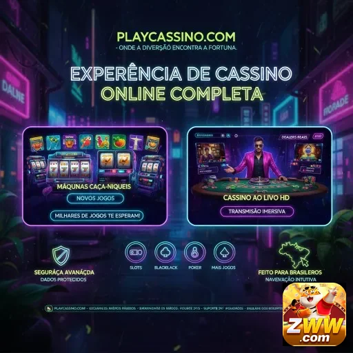 Tela do zww mostrando slots e cassino ao vivo em um layout colorido.