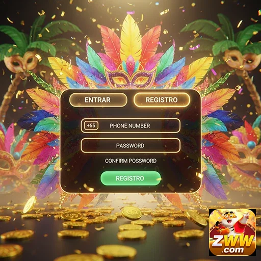Tela de registro do zww com fundo festivo colorido.