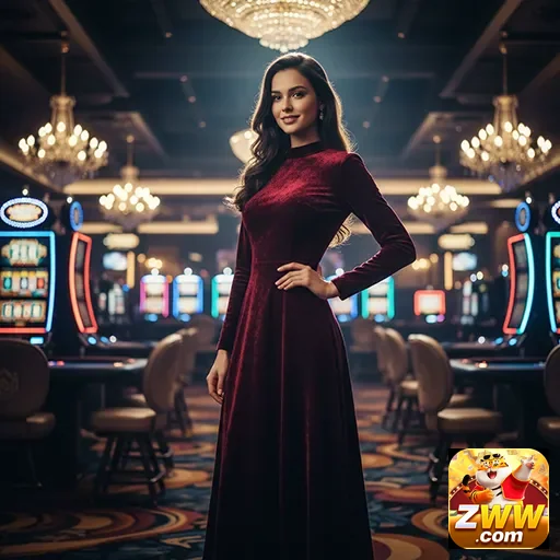 Jogadora de vestidos elegantes em cassino da zww.