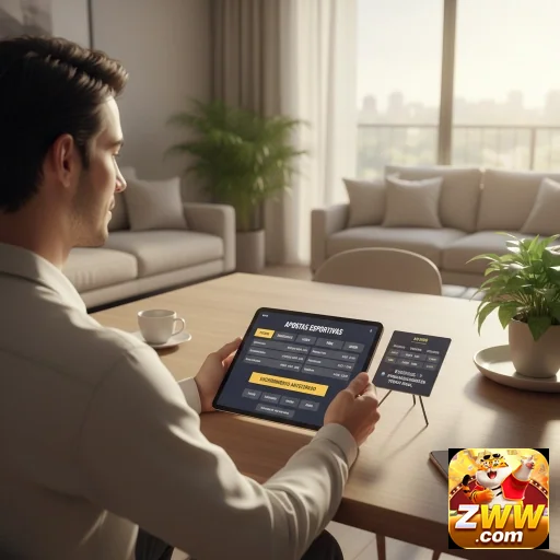 Jogador usando o zww em tablet na sala de estar.