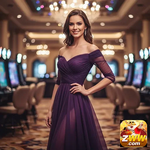 Jogadora VIP da zww em ambiente elegante de cassino.