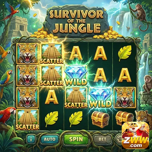 Tela do jogo Survivor of the Jungle na zww com slots.