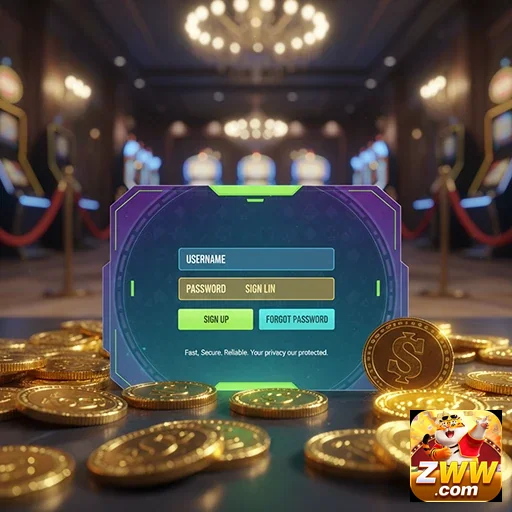 Tela de login do zww com moedas ao fundo.